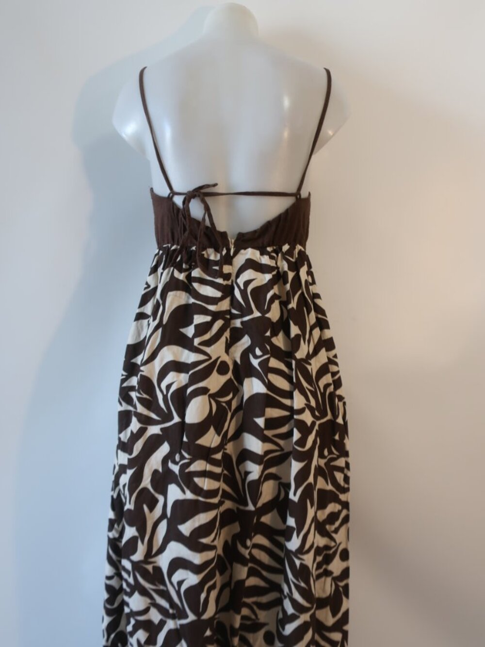 Womens Abercrombie & Fitch (Item-12) Brown Cream Tie Back Babydoll Maxi Dress M - Picture 10 of 11